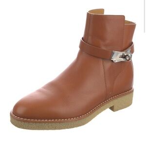Hermes History Brown Leather Ankle Boots 38.5